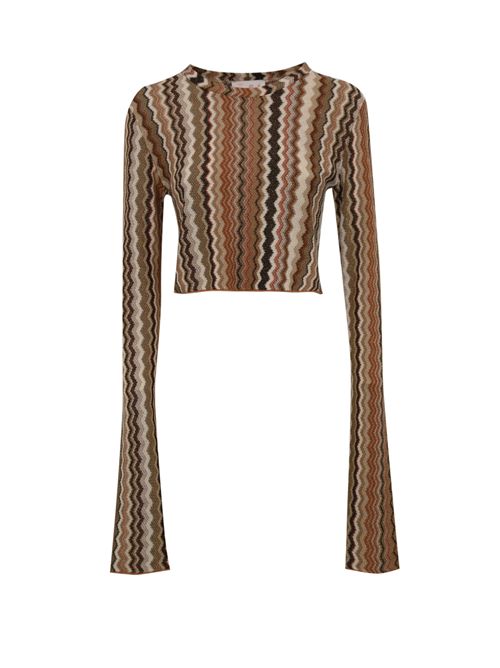 T-shirt cropped Siviglia in maglia raschel Marrone Mc2 Saint Barth | SIVIGLIA01060H RACHEL CHEVRON 18